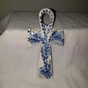Beautiful Delft blue porcelain cross made in Poland